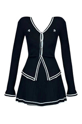 Classic Button-Up Pleated Skirt Set