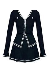 Classic Button-Up Pleated Skirt Set