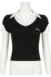 Classic Preppy V-Neck Polo Top