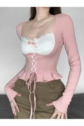 Coquette Pink Patchwork Crop Top