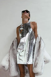 Coral Metallic Mini Shift Dress-Sunfere