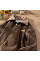 Corduroy Polo Collar Pullover