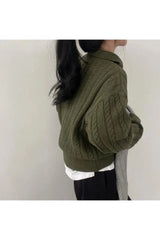 Pull d'automne confortable en maille torsadée à quart de zip