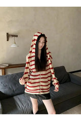 Cozy Striped Hooded Knit Cardigan