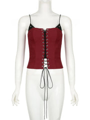 Crimson Lace-Up Corset Top