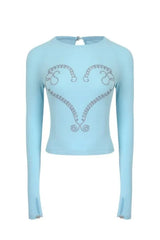 Crystal Heart Long Sleeve Crop Top