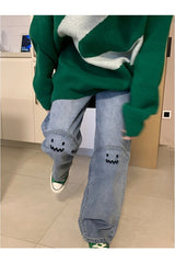 Süße, lässige Jeans mit weitem Bein für den Herbst