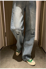 Süße, lässige Jeans mit weitem Bein für den Herbst