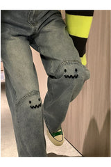 Süße, lässige Jeans mit weitem Bein für den Herbst