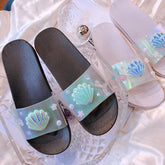 Black/Silver Hologram Mermaid Scallop Slippers