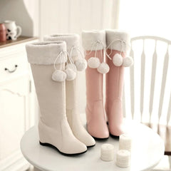 Pink/Beige Sweet Bow Fluffy High Boots