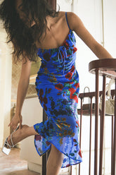 Julie Floral Velvet Burnout Backless Midi Dress