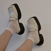 Y2K Goth Black/White Bow Thick Platform Leather Special Heel Mary Jane Shoes BE486