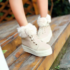 White/Pink/Beige Pastel Winter Fleece Boots