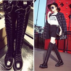 Black Gothic Laced Zipper High Boots