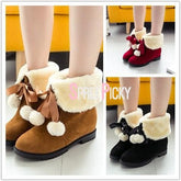Black/Brown/Red Kawaii Fluffy Ankle Boots