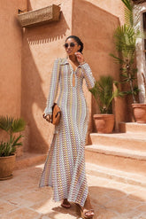 Dawn V-neck Collared Crochet Maxi Dress-Sunfere