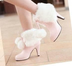 Black/White/Pink Sweet Fluffy Heel Boots
