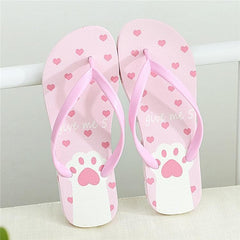 Pink/White/Black Kawaii Cute Cat Paws Summer Love Hearts Sandals