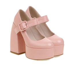 Pure Color Chunk High Heel Mary Janes Shoes