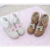 Beige/Brown Kawaii Bunny Bow Fleece Boots