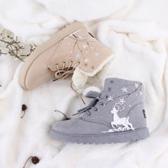 Khaki/Grey Snow Deer Fleece High Boots