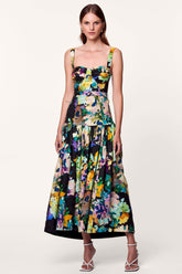 Delia Printed Belted Flare Maxi Dress-Sunfere