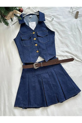 Denim Diva Pleated Skirt Set