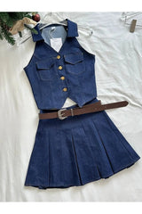 Denim Diva Pleated Skirt Set