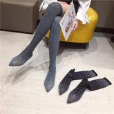 Black/Grey Bling Rhinestone Long Socks Boots