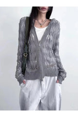 Sweat à capuche gris en tricot effet vieilli pour l'automne