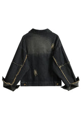 Fall Distressed Midnight Denim Jacket
