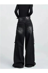 Herbst-Jeans mit weitem Bein und Used-Look