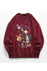 Herbst Dreamcore Langarm-Hoodie mit Katzen-Print