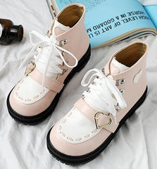 Lolita Kawaii Winter Sweet Heart Thick Bottom Lacing Warm Boots BE518