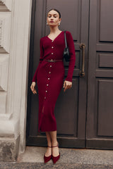 Alva V-neck Knit Midi Dress