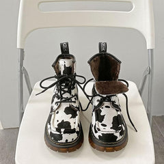Retro Cute Cow Lace Up Martin Boots