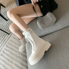 Lace-Up Platform Short Boots YP247
