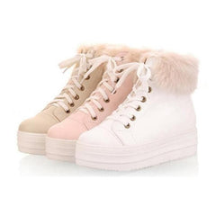 White/Pink/Beige Pastel Winter Fleece Boots
