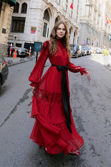 Sylvia Lace Tiered Chiffon Maxi Dress