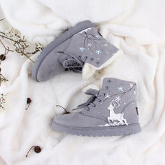 Khaki/Grey Snow Deer Fleece High Boots