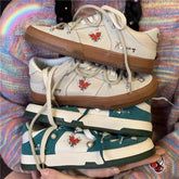 Pearl Flower Embroidery Beige/Green/Purple Sneakers BE846