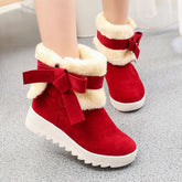 Black/Red/Khaki Chrismas Bowknot Warm Fur Snow Boots BE566