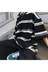 Gestreiftes Egirl-T-Shirt aus Baumwolle