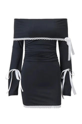 Elegant Lace Bow Mini Dress