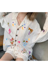 Besticktes Meadow Button-Up-Hemd