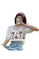 Haut court sans manches brodé