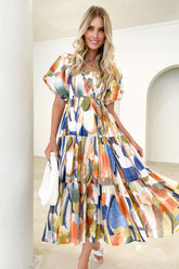 Erin Printed Shirred Bodice Flare Midi Dress-Sunfere