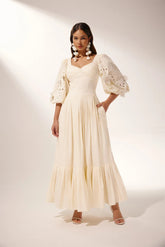 Eunice Balloon Sleeve Hollow Maxi Dress-Sunfere