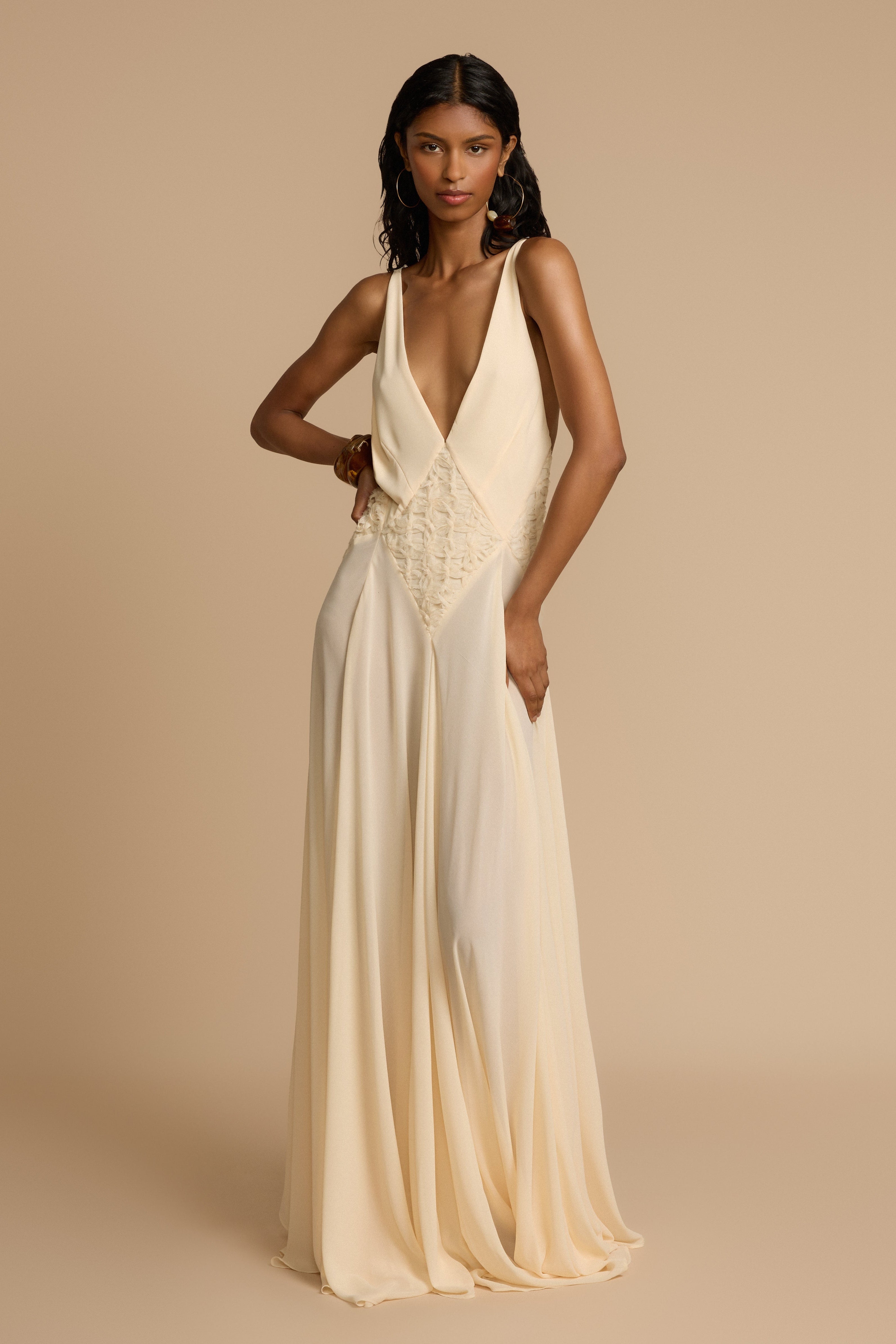Cecilia Plunge Neck Chiffon Maxi Dress
